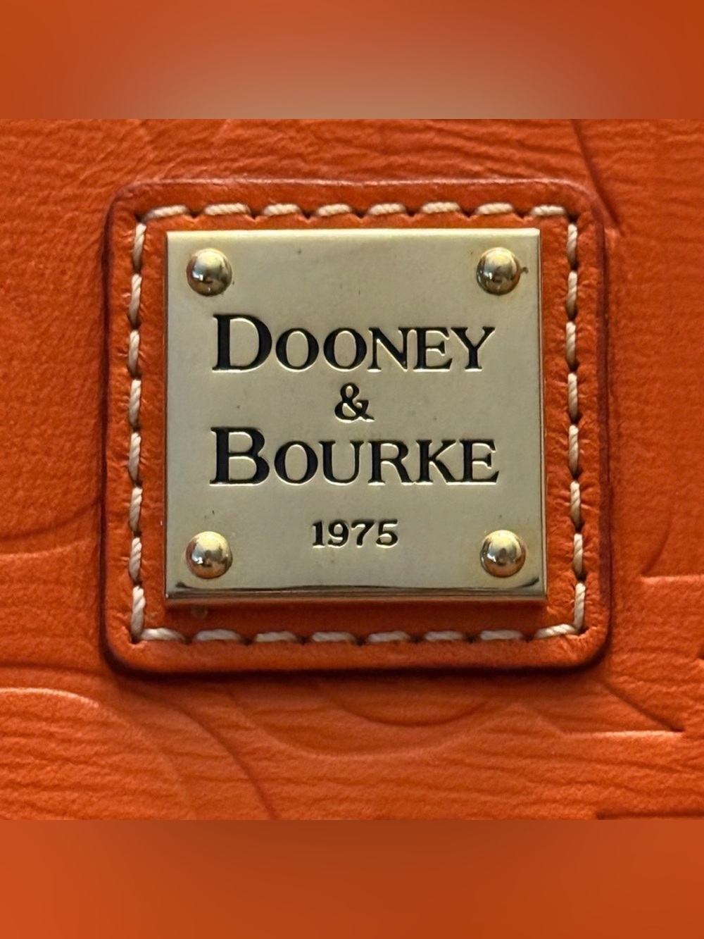 Dooney & Bourke Embossed Orange Leather Tote with Luggage Tag - Picture 10 of 12